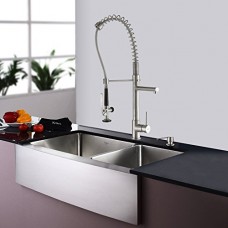 Kraus KHF203-36-KPF1602-KSD30SS 36" Farmhouse Double Bowl Stainless Steel Kitchen Sink with Stainless Steel Finish Kitchen Faucet and Soap Dispenser - B00K2QOEDQ